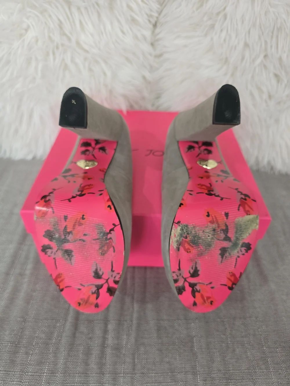 Betsey Johnson Gray Suede Platform Block Heel Pumps